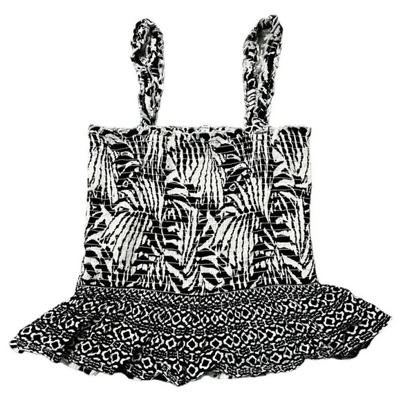 Patrons Of Peace Boho Palm Leaf Geo Print Smocked Peplum Top Size Medium - Picture 3 of 8